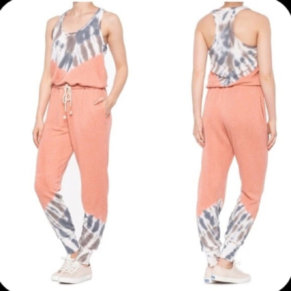 Tie-Dye Sleeveless Jumpsuit in Coral and Gray